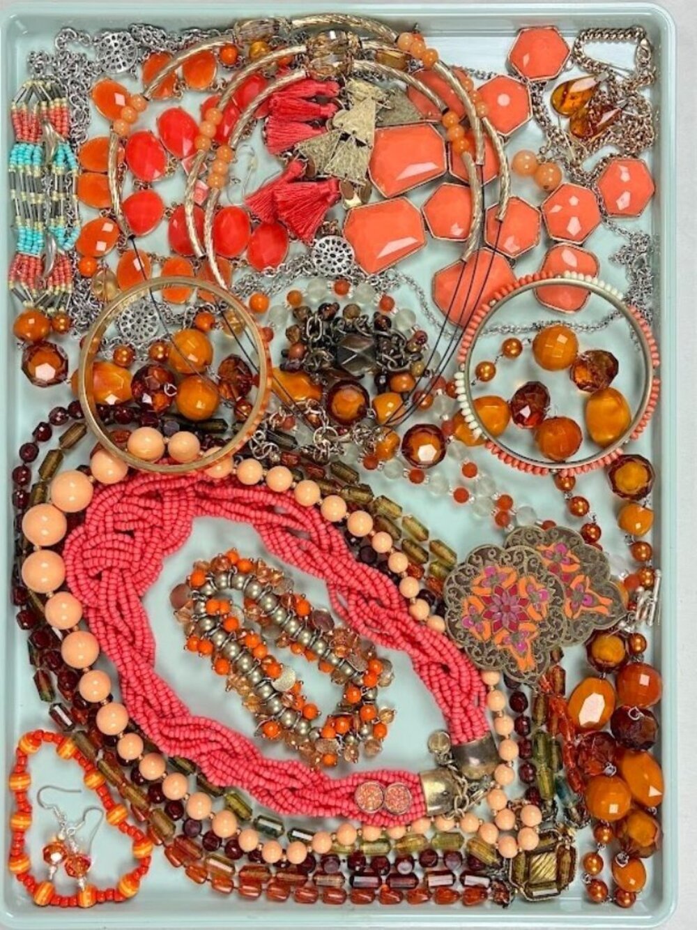 Jewelry Lot Orange Wearable Costume Craft Re-purpose 27 pcs 1.5 Lbs Fall Harvest